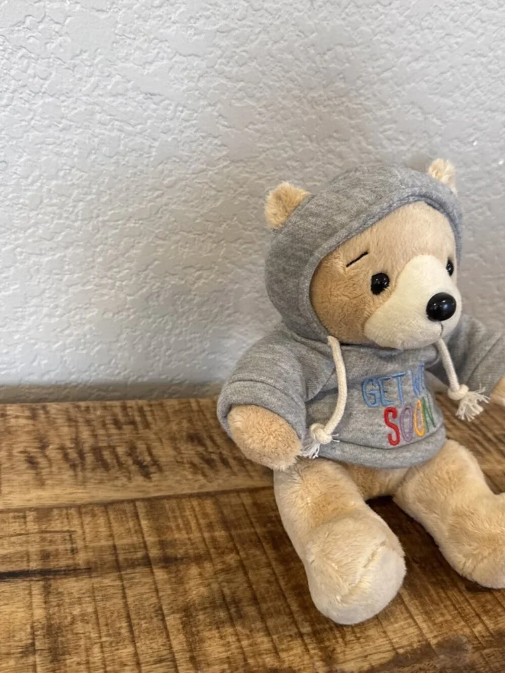 Ganz Get Well Soon Hoodie Bear Gray Hoodie Tan Bear 9” Tan Bear Plush Stuff Toy